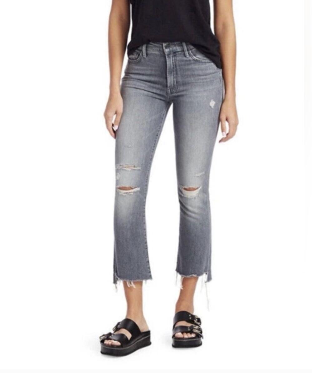 Mother The Insider Crop Step Fray Hem Jeans Ace of Spades Grey Distressed 26 / 2